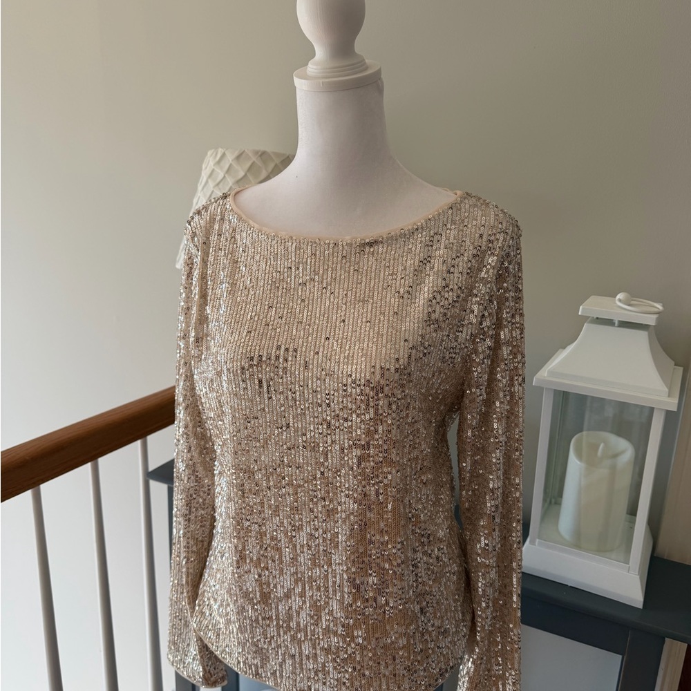 LOFT Metallic Sequin Blouse - Champagne